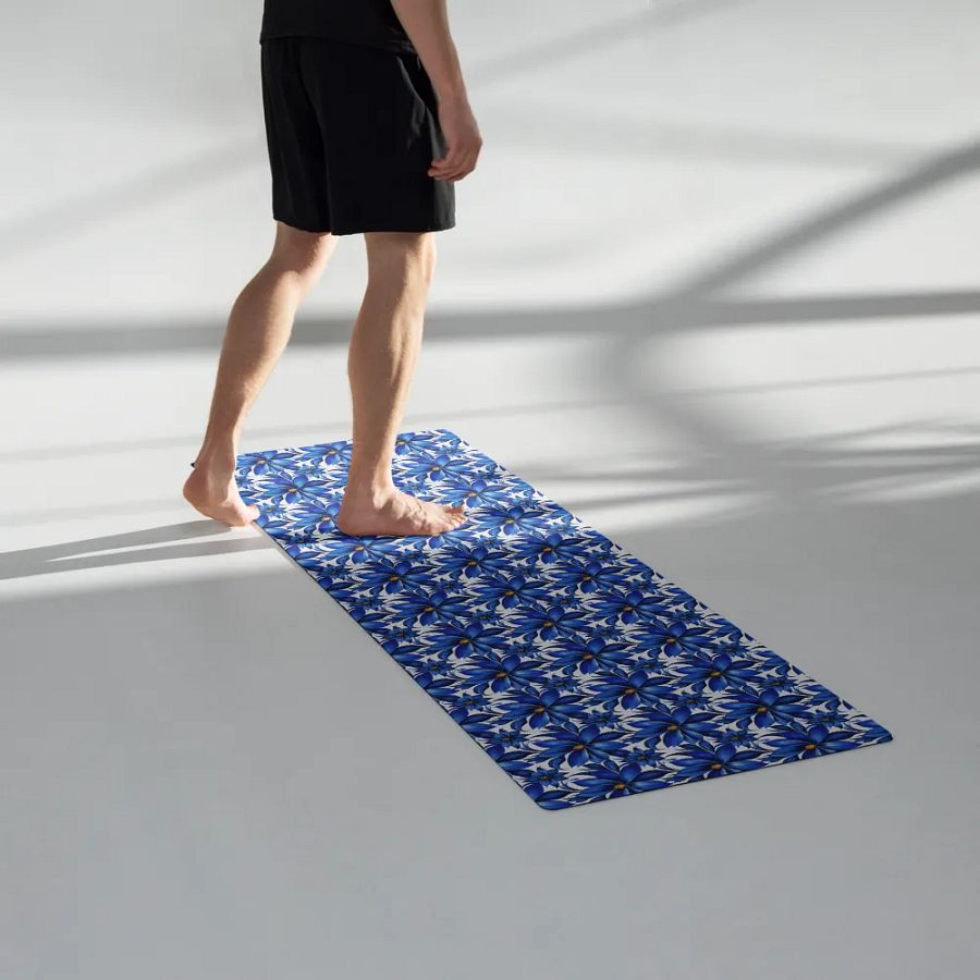 Yoga Mat with Painted Blue Flowers on White product image (7)
