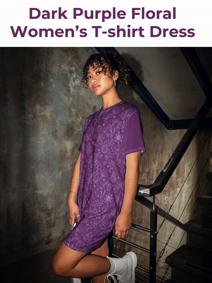 Dark Purple Floral Women's T-Shirt Dress product image (1)