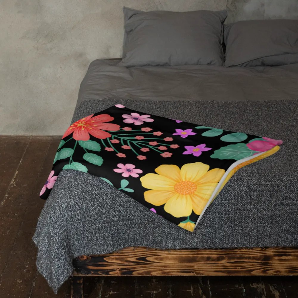 Vibrant Floral Blooms Pink Yellow Orange Blanket - Black product image (11)