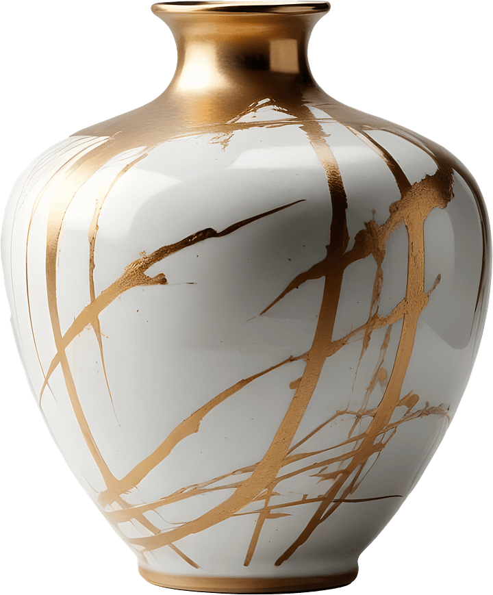 Kintsugi Elegance – White Ceramic Vase with Gold Accents PNG product image (1)