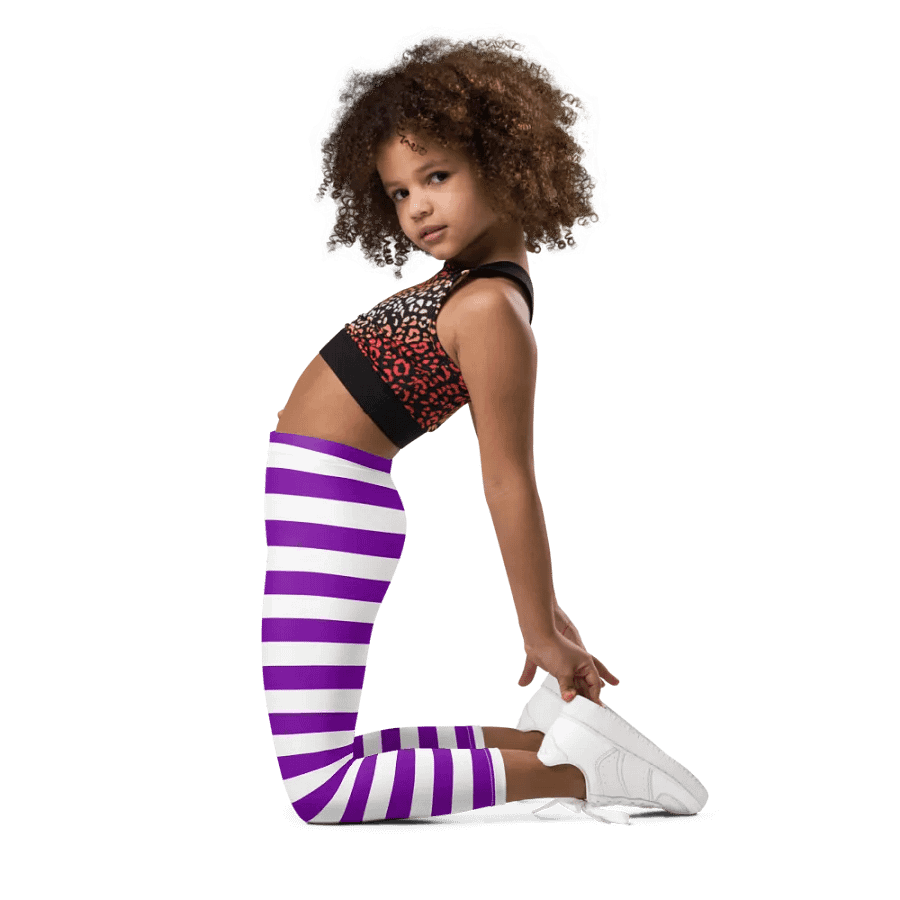 Striped Purple and White Kids Leggings product image (3)