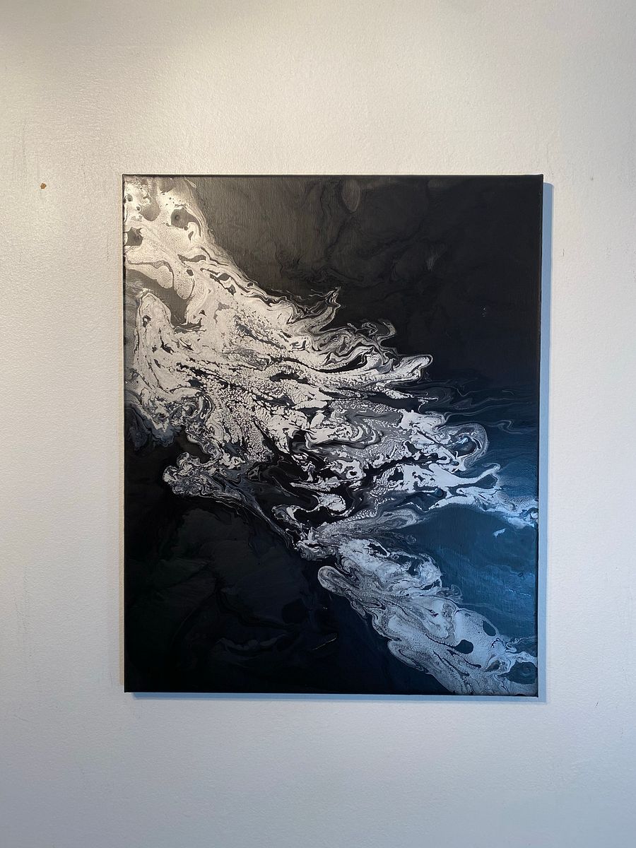 Black & Silver Abstract Acrylic Pour Painting on 16x20 Inch Canvas product image (2)