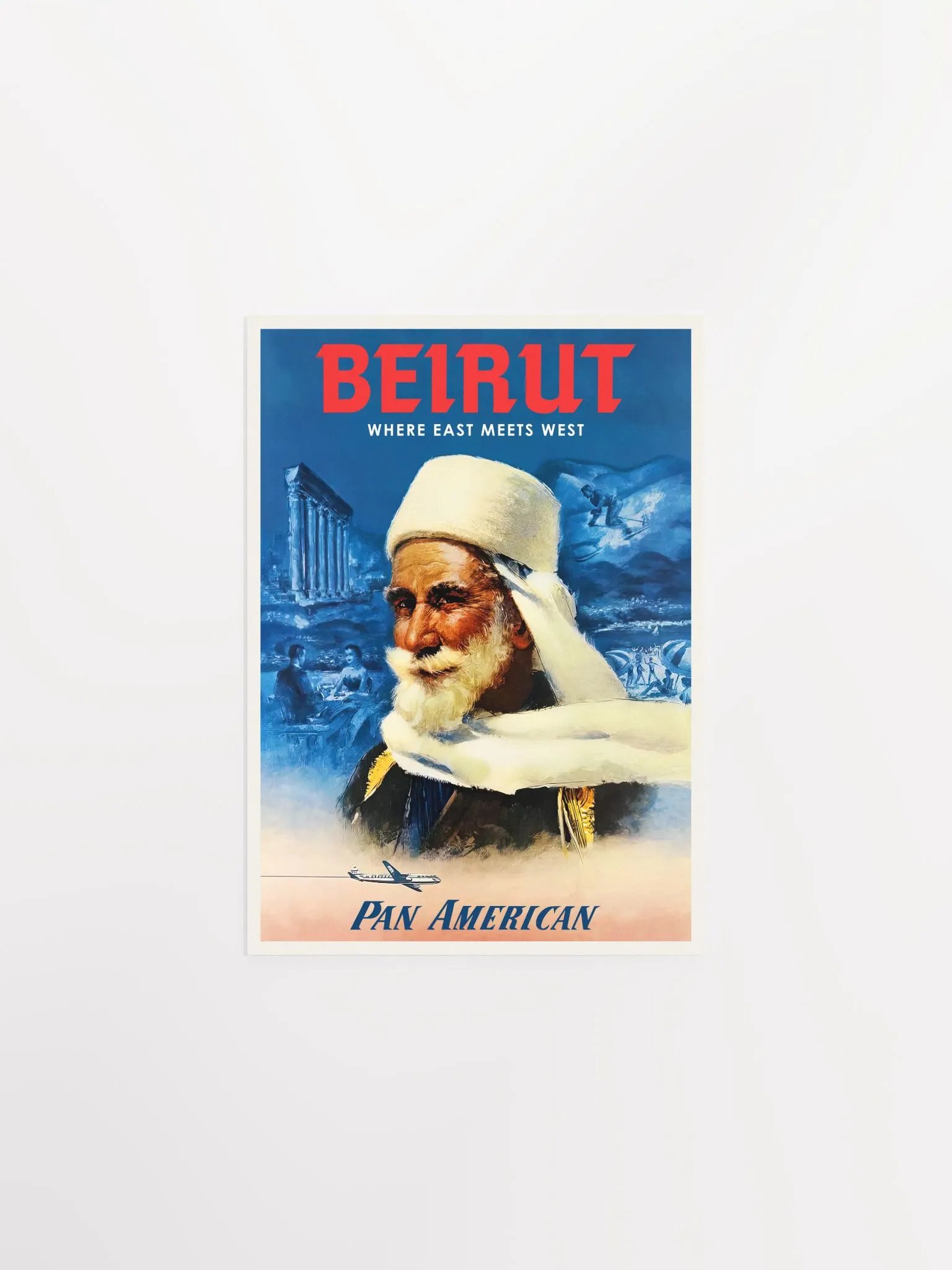 Beirut: Where East Meets West, Pan American, Lebanon, 1950s — retro vintage travel poster product image (6)