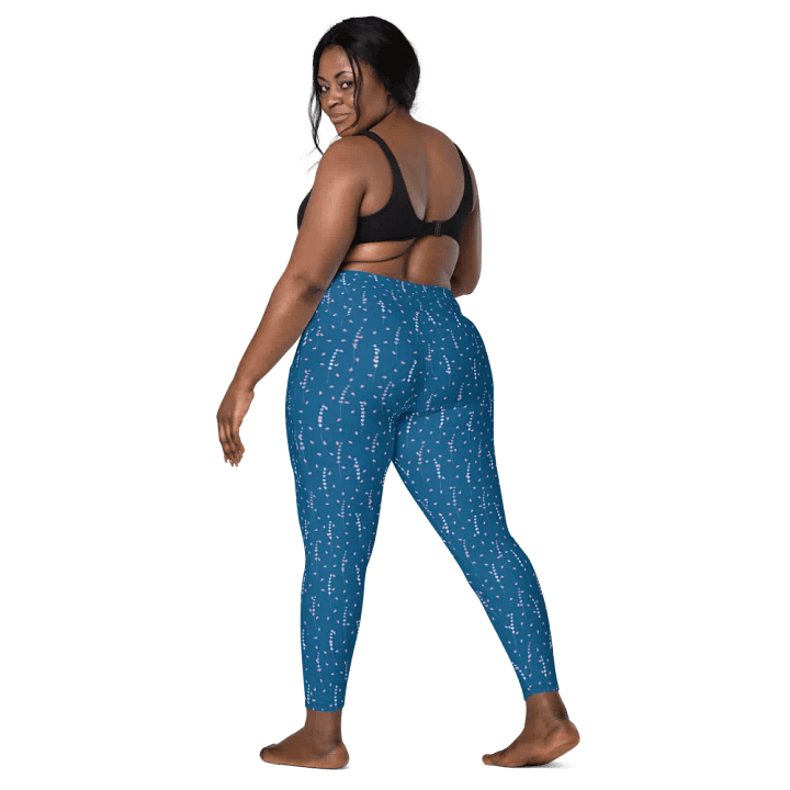 leggings with pockets in teal colour and lavender design up to 6Xl size product image (2)