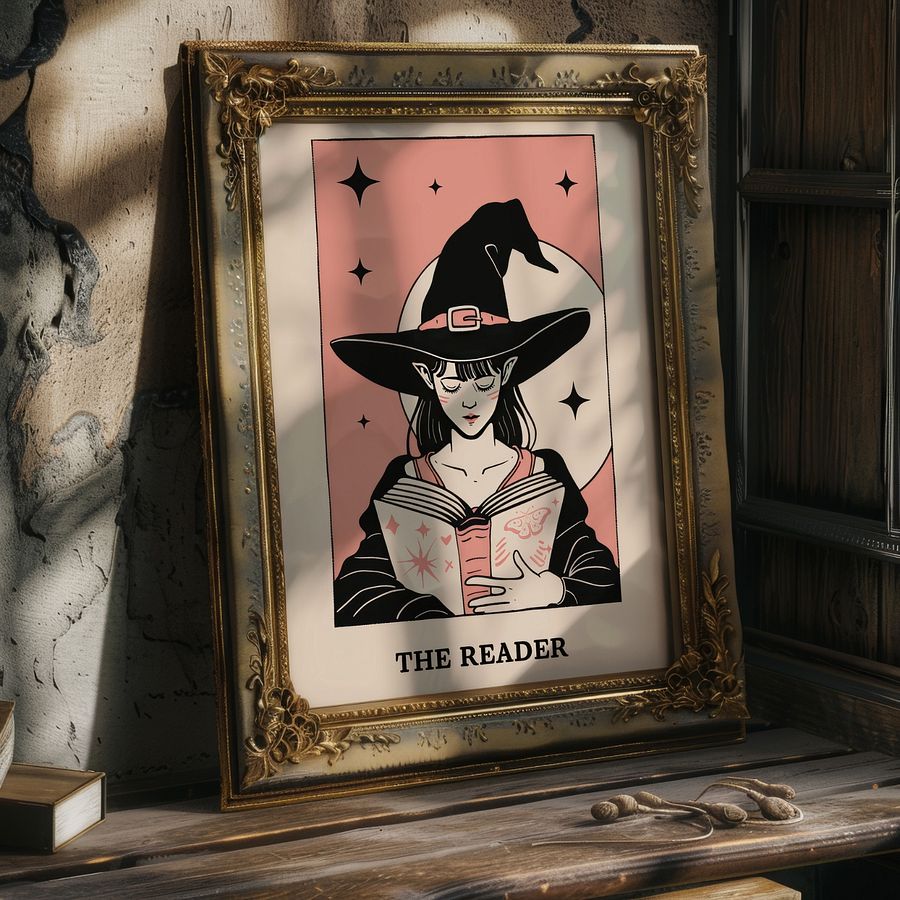 Pastel Pink& Black The Reader Tarot Card Art Print product image (28)