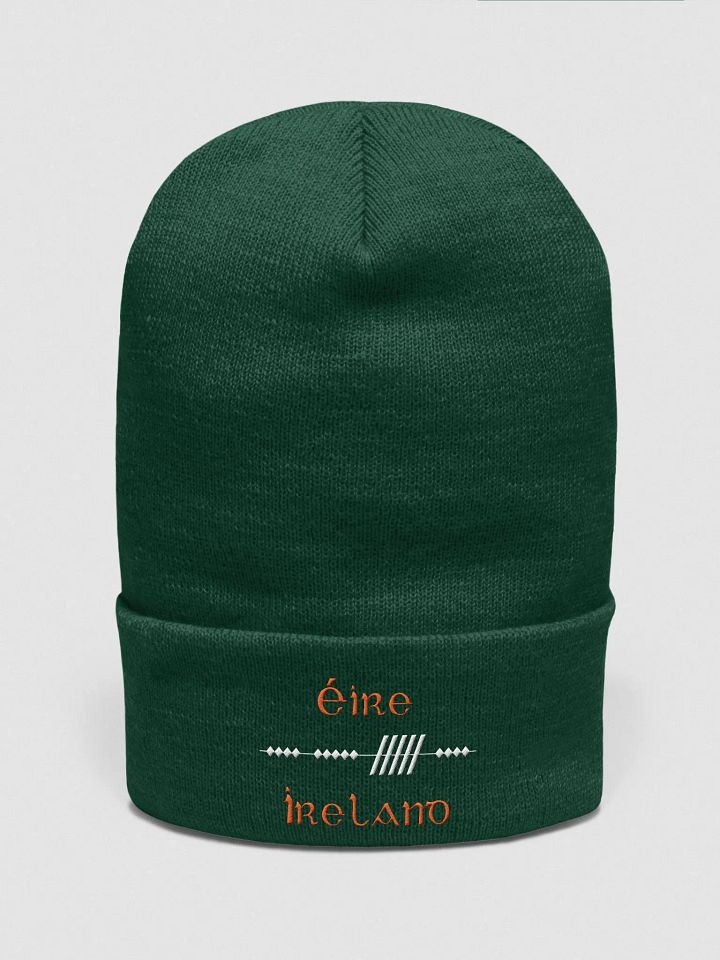 Ireland/Éire Scholastic Style Ogham, Green with White and Orange, embroidered Cuffed Beanie product image (1)