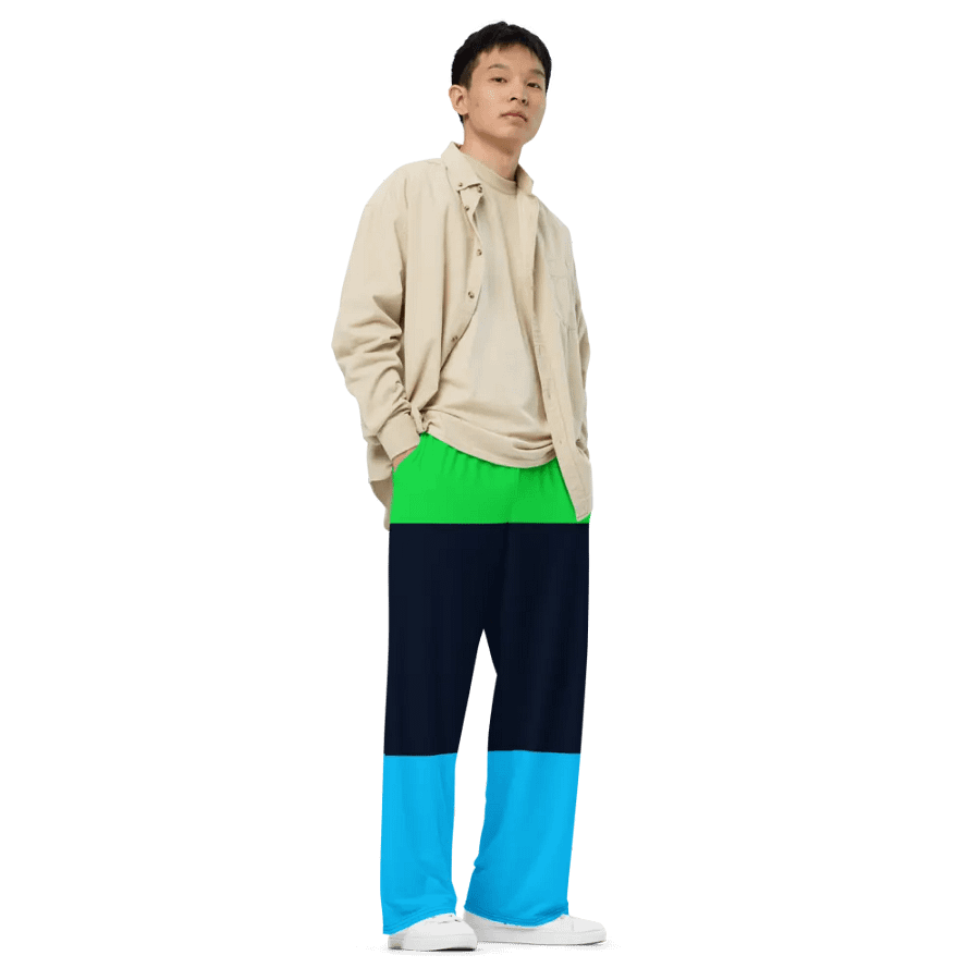 Green Blue Block Unisex Wide Pants product image (7)