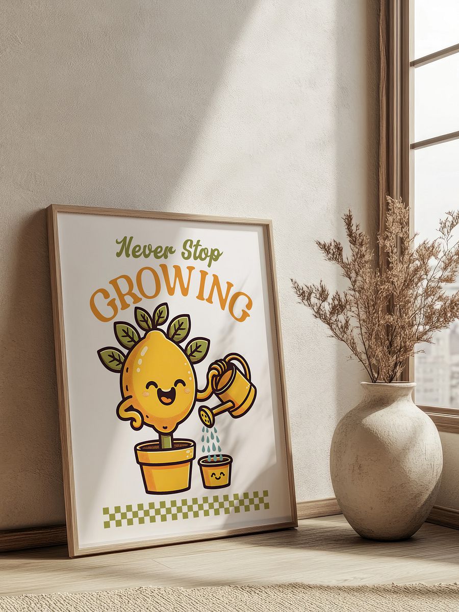 Never Stop Growing Lemon Tree Mascot Inspirational Retro Art Print product image (5)