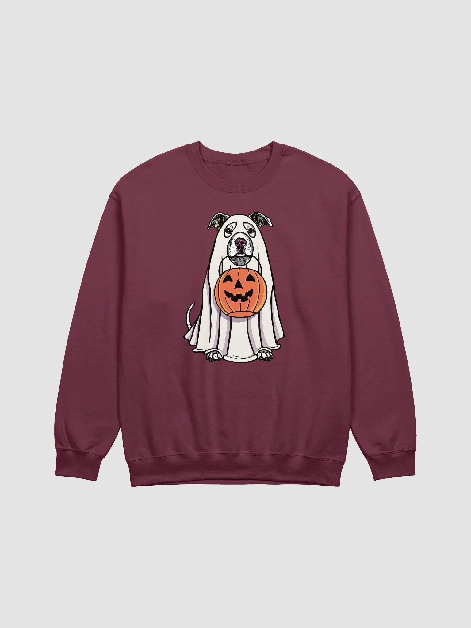 Funny Halloween Pitbull Terrier Sweatshirt | Funny Pittie Wearing a Ghost Costume and Holding a Pumpkin Basket product image (12)