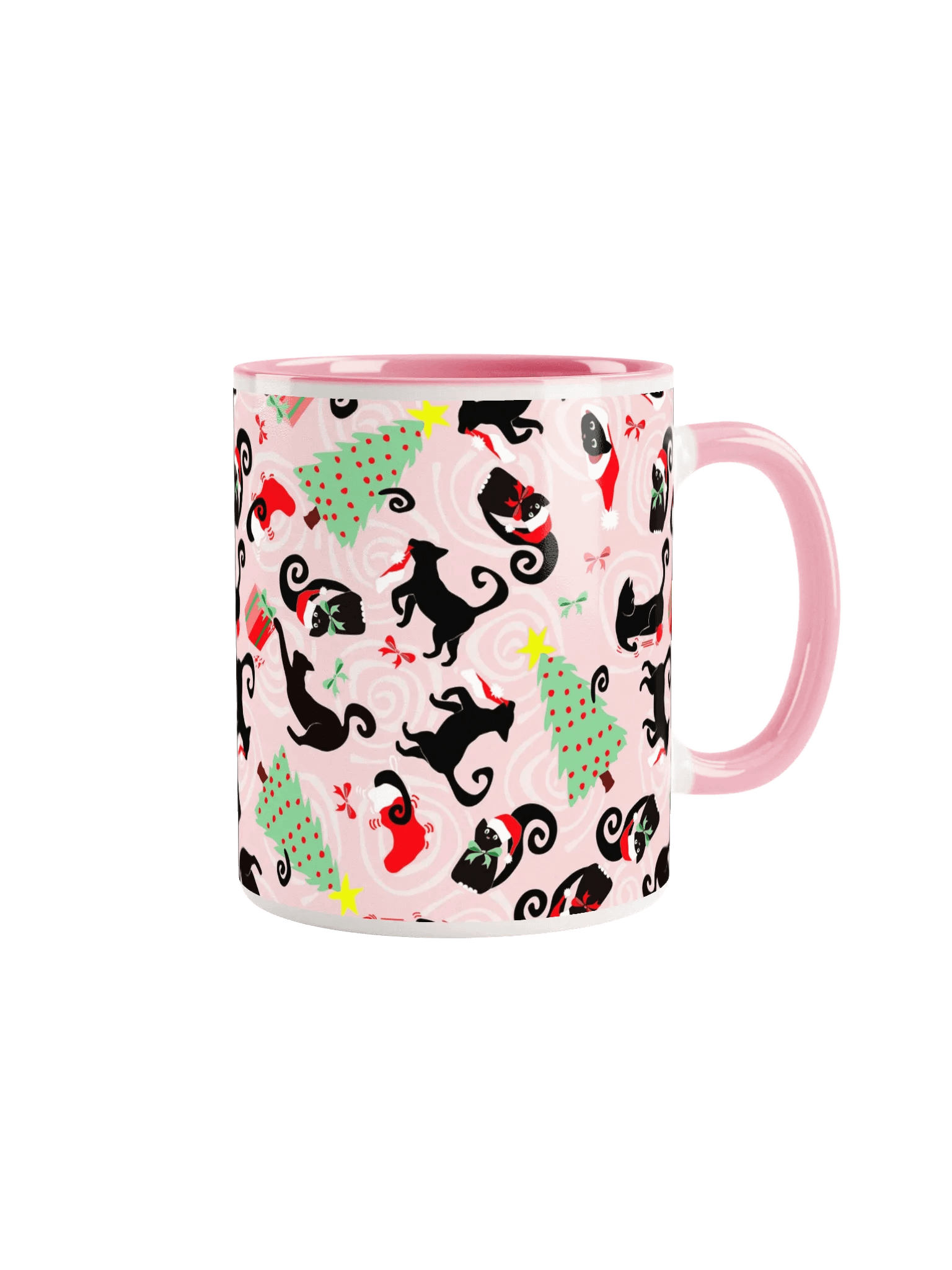 Black Christmas Kitties Being Cats Ceramic Mug – Pink product image (1)