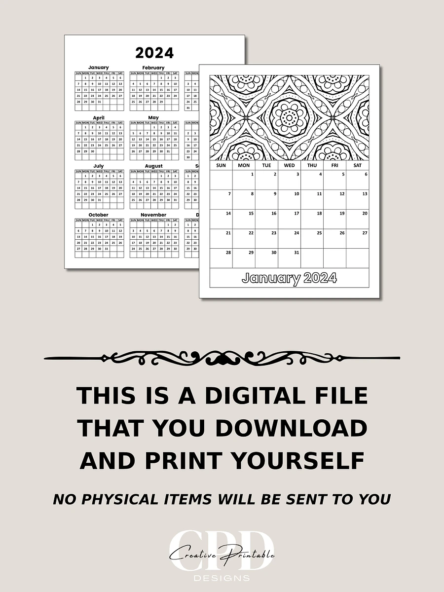 Printable 2024 Monthly Calendar With Coloring Patterns product image (6)