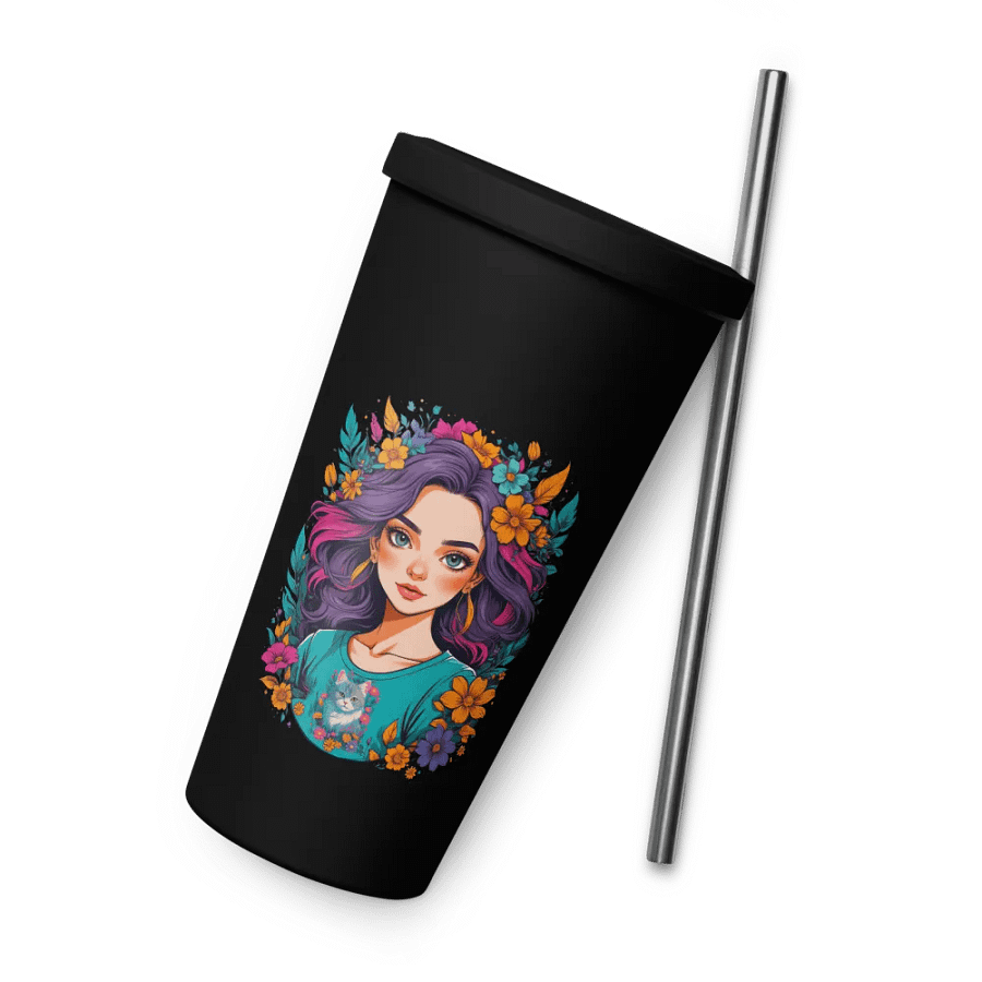 Bloomcore Flower Girl 20 oz Tumbler Cup - Black - Insulated Tumbler with a Straw - v2 product image (8)