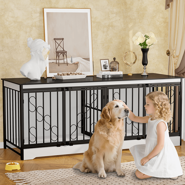 71 Inch Double Dog Crate Furniture, Extra Large Dog Kennel Indoor for 2 Dogs, Heavy Duty Wooden Dog House with Divider, Pet House Decorative as Table & TV Stand for XL arge Dogs ( White) product image (1)