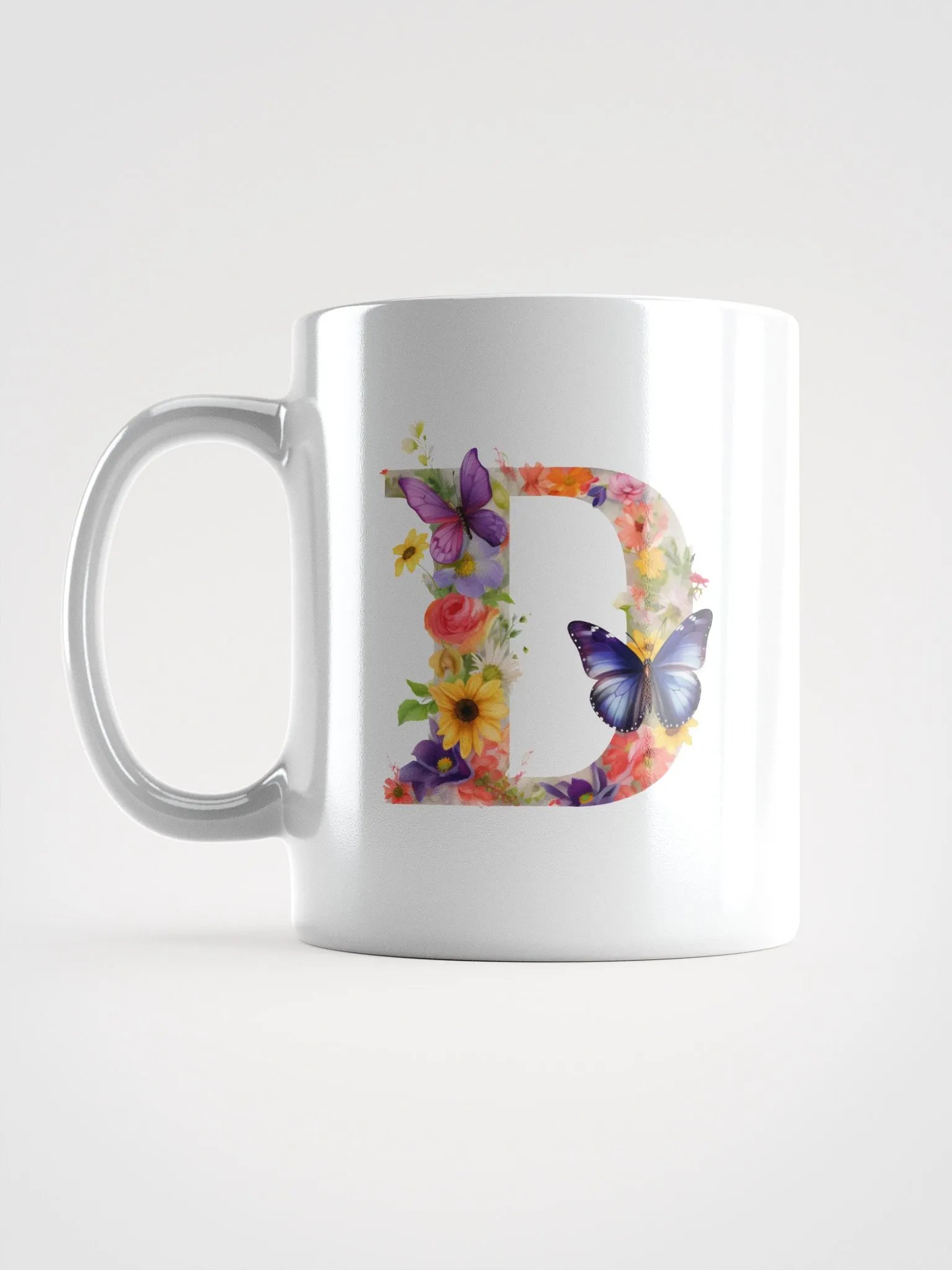 Letter D Monogram Floral Fantasy White Glossy Mug product image (18)