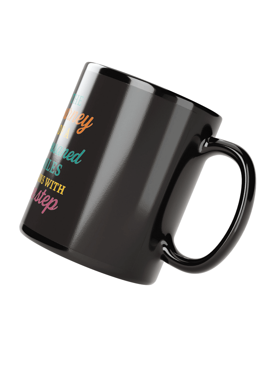 “The Journey Begins” Black Glossy Mug – Nichiren Buddhism Motivational Quote Gift product image (2)