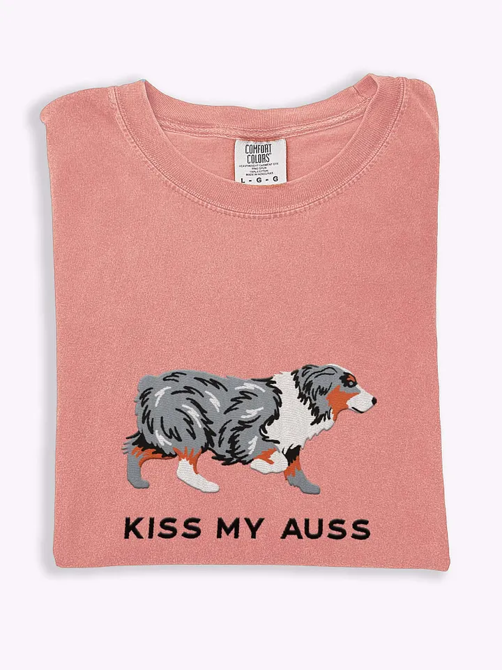 Kiss My Auss T-Shirt(Embroidered) of an Australian Shepherd(Blue Merle) product image (1)