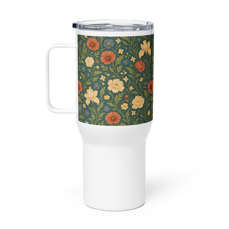 Vintage Marigold and Wildflower Floral Travel Mug – 25oz & 40oz Coffee Tumbler with Handle for Commuters, Road Trips, and Everyday Use product image (1)