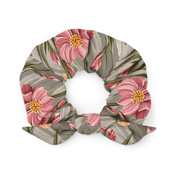 Hair Scrunchie - Painted Flowers in Shades of Yellow and Pink on a Textured Khaki Background product image (2)