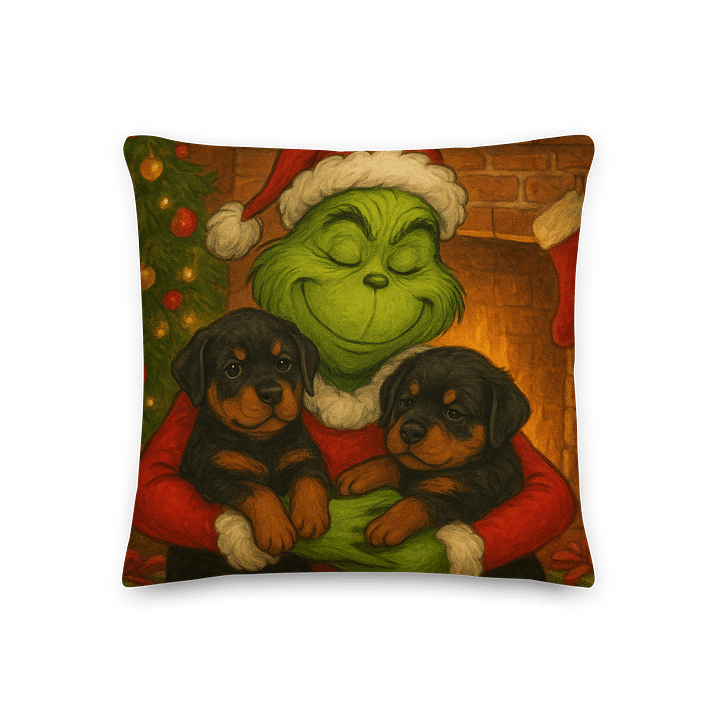 Grinch hugging two Rottweiler puppies Premium Pillow product image (1)