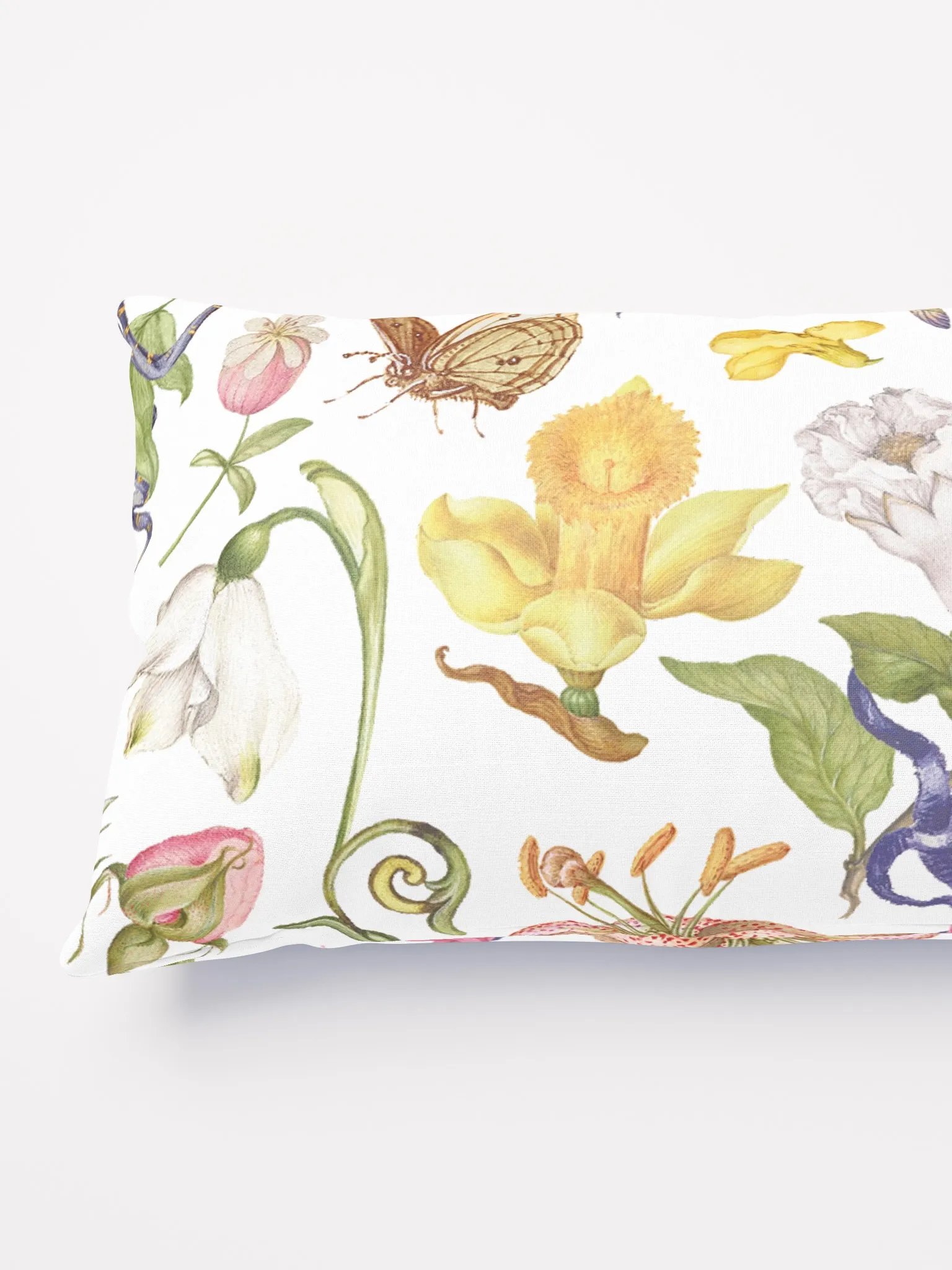Exotic Blooming Floral Butterfly White Pillows product image (2)