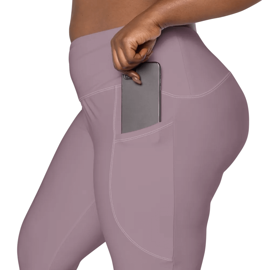 Plain Cool Brown Light Summer Women's High Waisted Premium Crossover Leggings with Pockets by Treasure Pie product image (9)