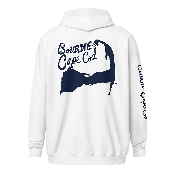 BOURNE to Cape Cod™ | DTG Vintage Print | Zip Hoodie | BRN.2C.C.™ | Coastal Classic Layer | Unisex Heavy Blend Full-Zip Sweatshirt | Navy Blue Logos product image (2)