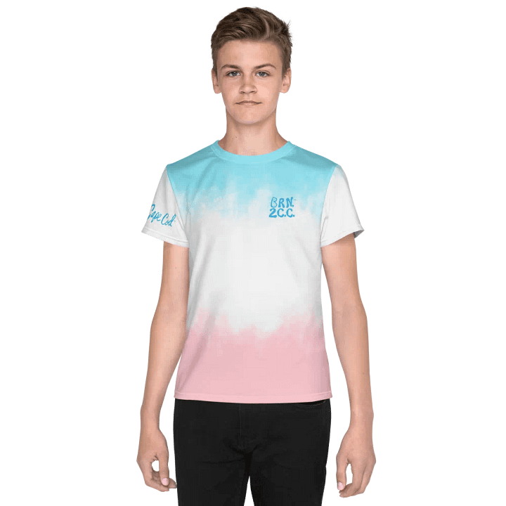 🦈 YOUTH | Boys’ | BOURNE to Cape Cod™ | Logo Tee – All-Over Print | BRN.2C.C.™ | Coastal Explorer Edition 🧭| Blue Logo on Patriotic Pastels product image (1)