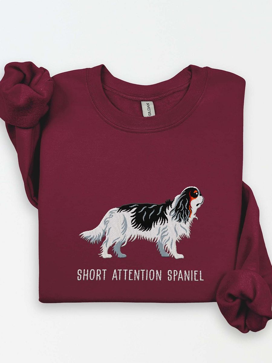 Short Attention Spaniel Sweatshirt (Embroidered) of a King Charles Spaniel(Tricolor) product image (1)