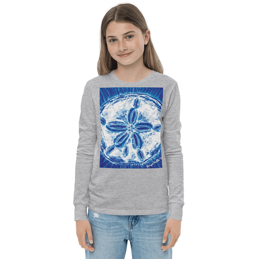 Girls’ | Youth Long Sleeve Tee | DTG Vintage Print |Royal Blue & White Sand Dollar Design | Monique Faella Designs™ | Coastal Cool product image (1)