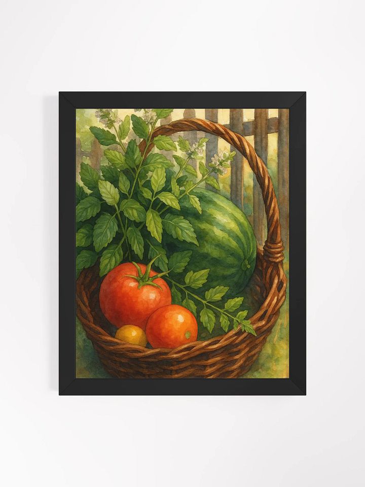 Country Garden Harvest Watercolor – Framed Wall Art with Tomatoes, Watermelon & Herbs product image (5)