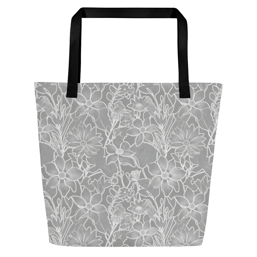 Line art Gray and White Floral/All-Over Print Large Tote Bag w/ Pocket by Sublicolor product image (2)