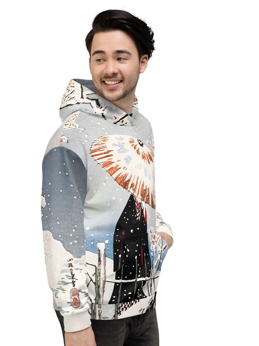 Plum Tree and Snowy Evening All-Over Print Recycled Unisex Hoodie product image (11)