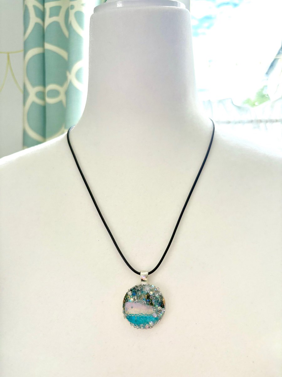 Mixed Metal Horizon Sea Glass Pendant Necklace | Handmade Bead & Sea Glass Art | Coastal Charm Jewelry by Monique Faella Designs™ | MFD-00223 product image (3)