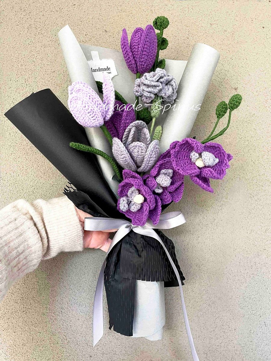 Purple Phalaenopsis Crochet Knit Bouquet product image (4)