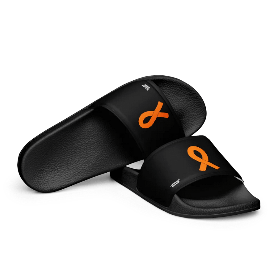 White HApex Gear White Logo Cancer Awareness Orange Ribbon. Black Men's Slides product image (10)