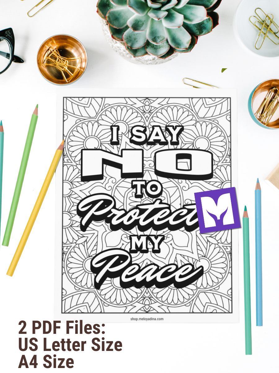 I Say No to Protect My Peace - Free Printable Coloring Page for Adults product image (1)