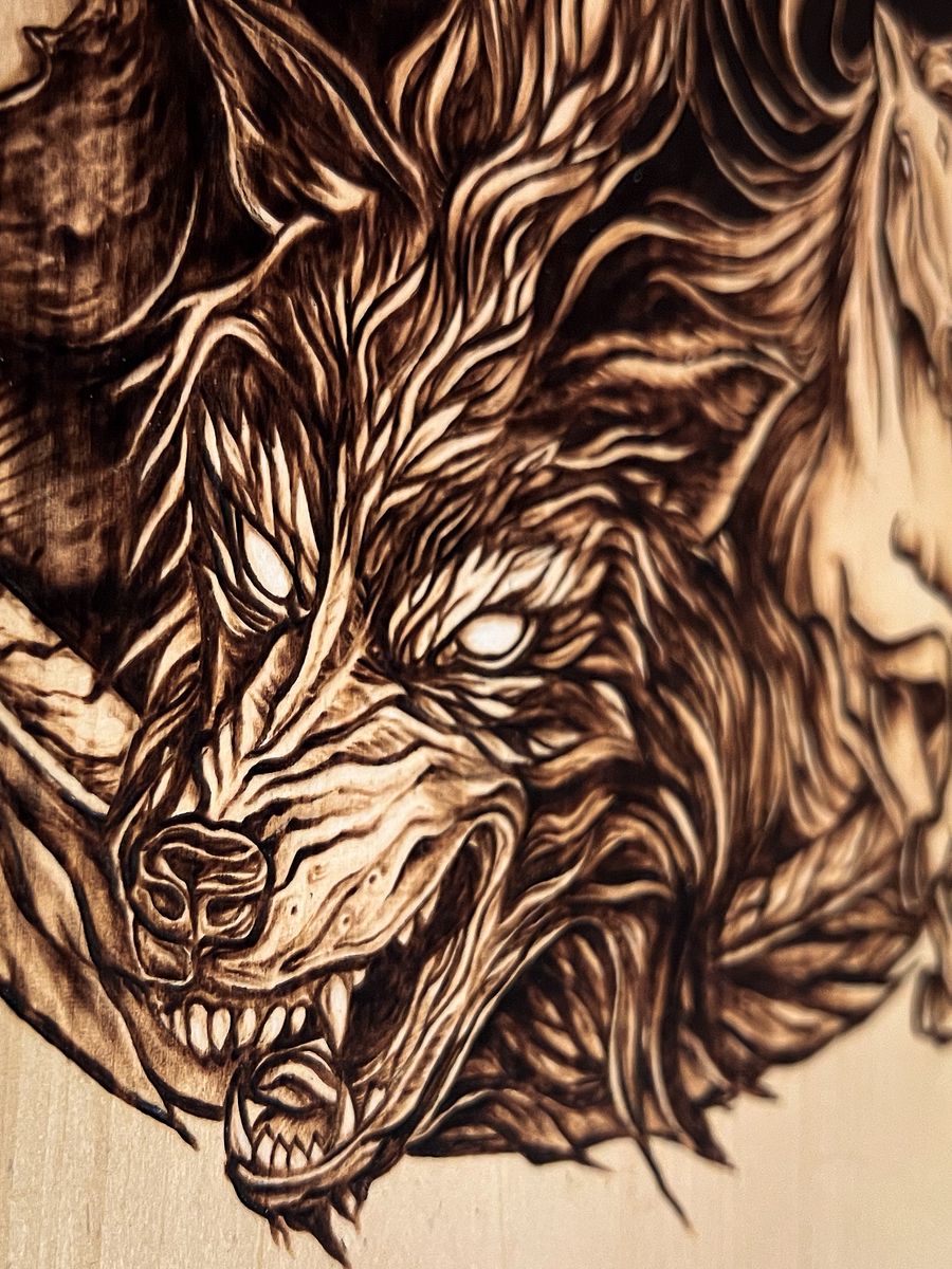Loki and his children - pyrography on basswood / linden product image (3)