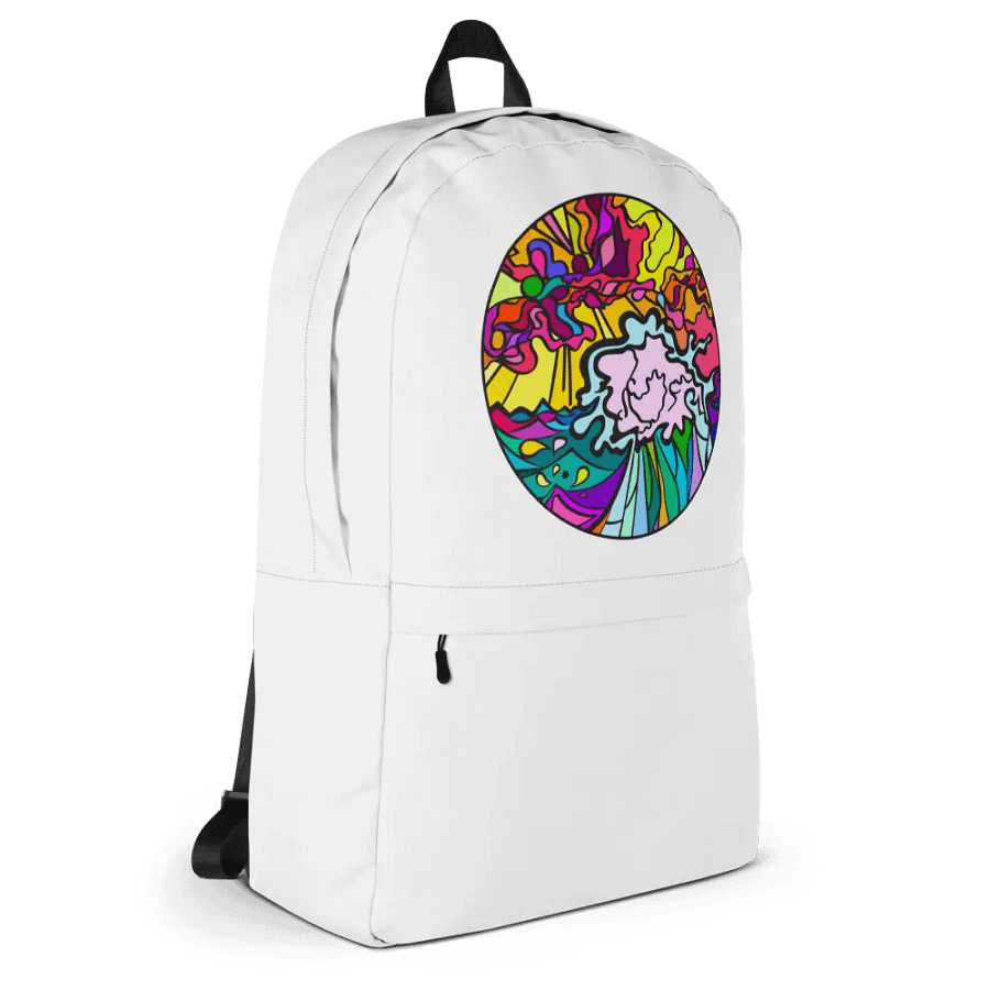 Vibrant Stained Glass Swirls Backpack – Wave at Sunset product image (4)
