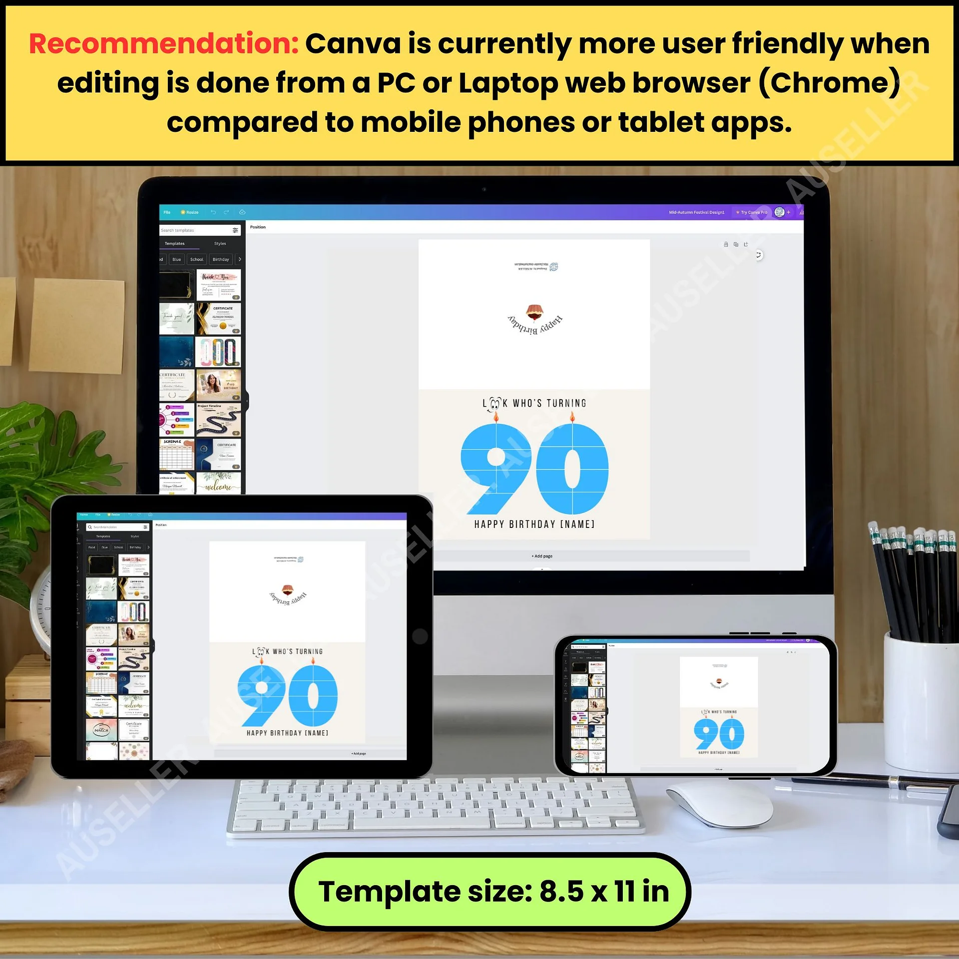 90th Birthday Number Photo Card Canva Template product image (5)