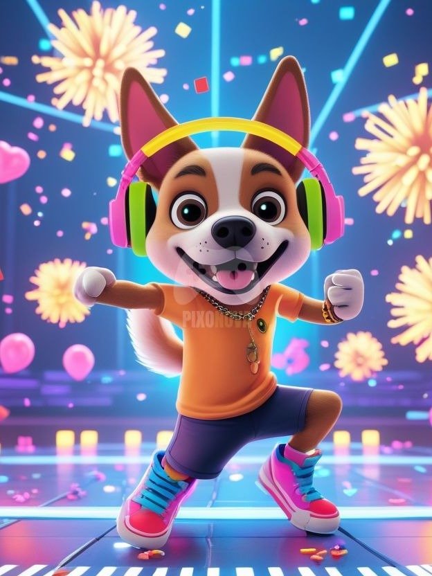 Pixel Party Parade – Track 4: Pixel Pop Fiesta (Dog Mascot Edition) | 1472x832 px | 4 Variations | PNG + PDF product image (2)