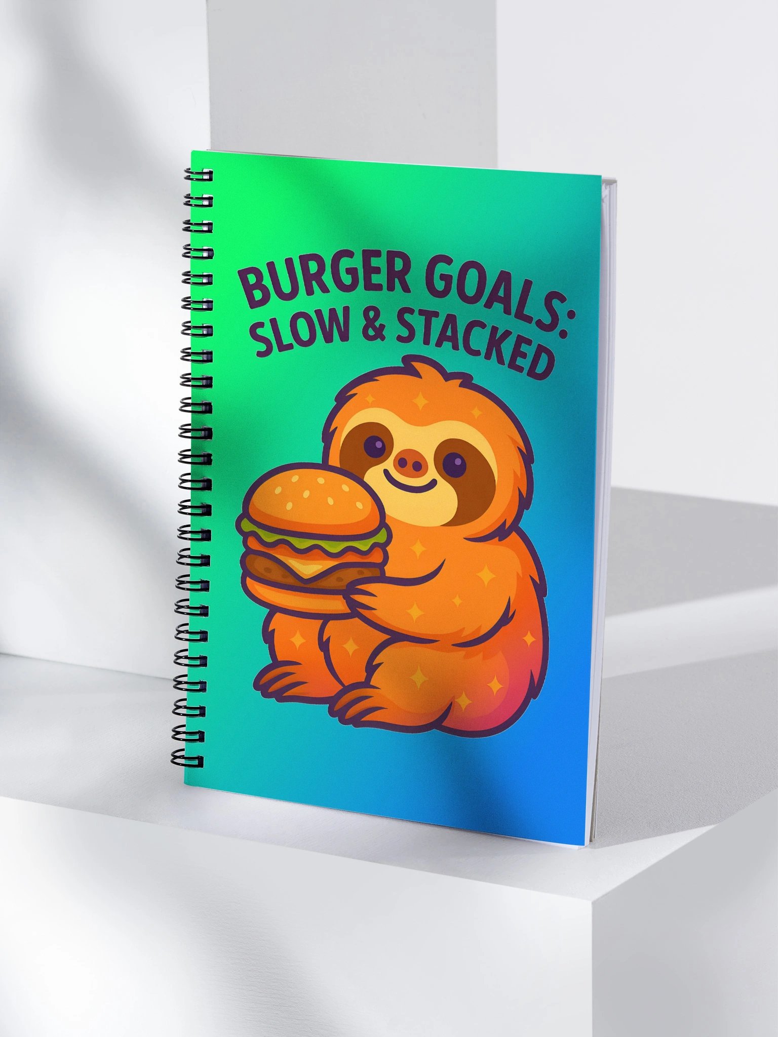 Burger Goals – Funny Sloth Notebook with Burger Art | Sloths Having Snacks Collection product image (4)