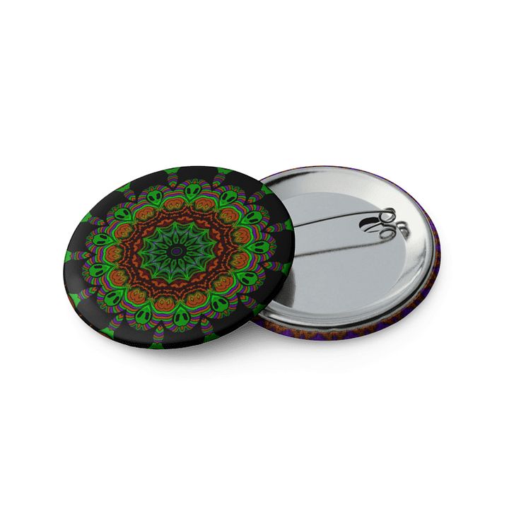 Green Orange Odd Alien Art Pins, Weird Kaleidoscope Set of 5 Pin Buttons product image (1)