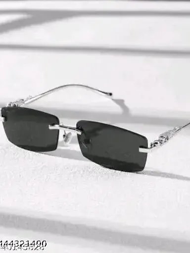 Sky Wing Eyesace® Latest Rimless Fashionable Modern UV Protected Sunglasses (Free Size) For (Men & Women) Inspired By Mc Stan Silver Black product image (4)