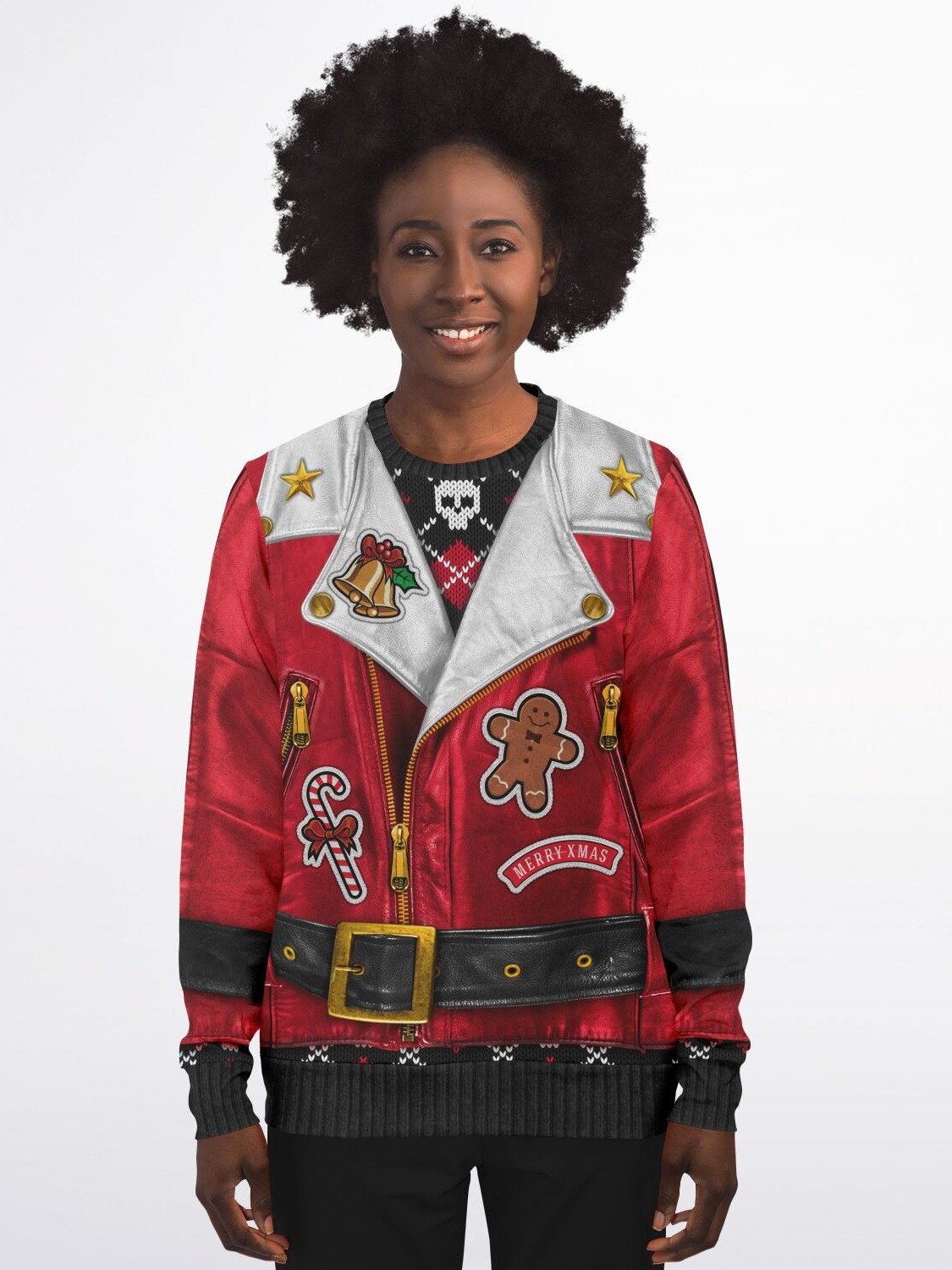 North Pole Rider Christmas Biker Jacket Sweater - Ugly Christmas Sweater with Rebellious Holiday Spirit product image (7)