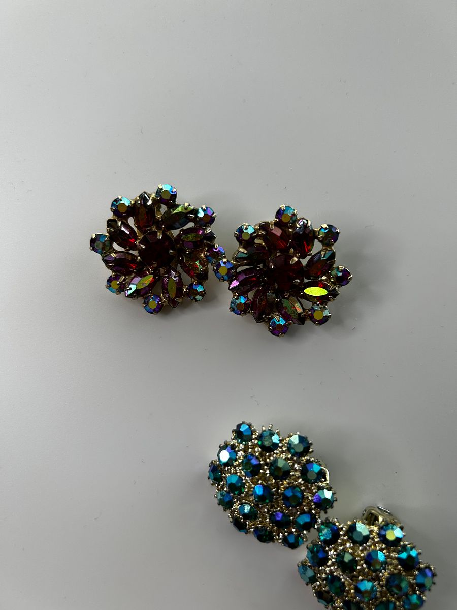 Vintage AB Crystals Clip On Earrings Lot of 2 product image (2)