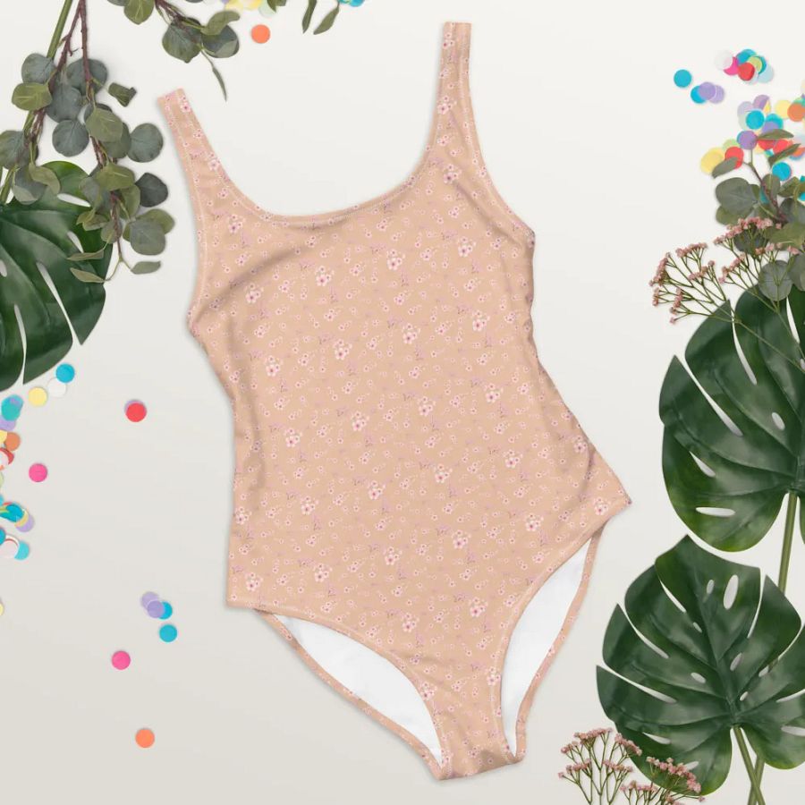 Cherry Blossoms on Cream One-Piece Adult Swimsuit product image (10)