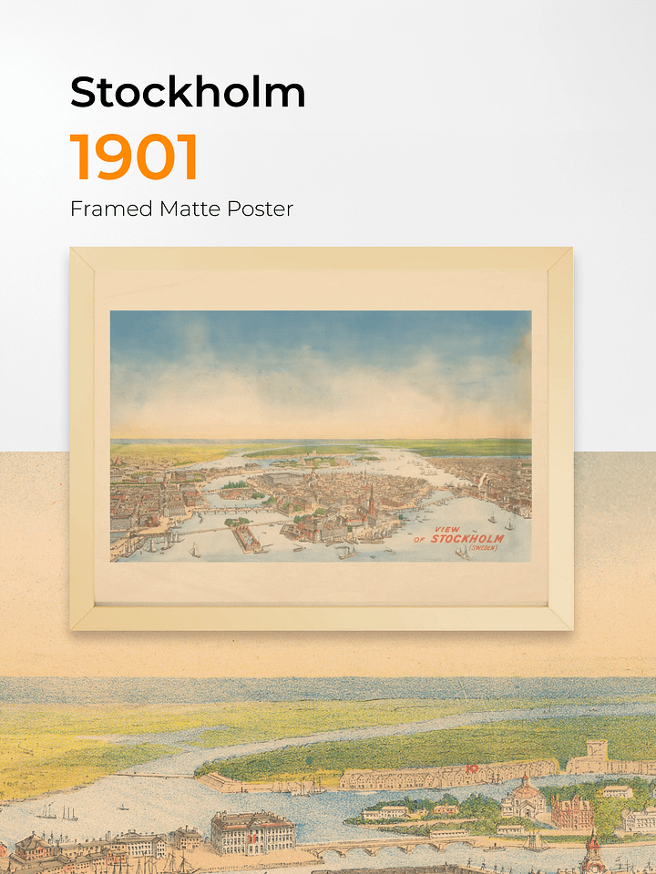 Hand-Drawn Stockholm 1901 Cityscape Print - Framed Matte Poster product image (1)