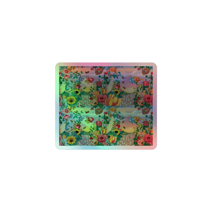 Holographic Garden Fantasy Sticker - Vibrant Floral and Butterfly Design product image (1)