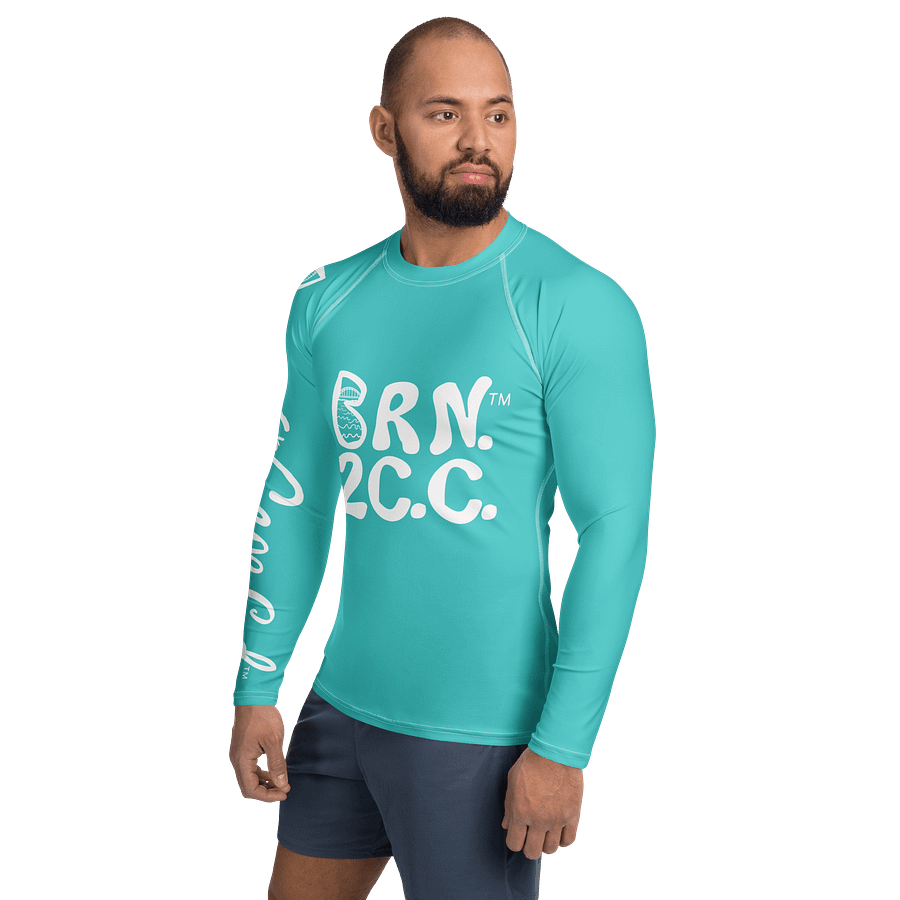 BRN.2C.C.™ /BOURNE to Cape Cod™ | Men’s Long Sleeve Rash Guard | UPF 50+ Active Coastal Shirt | White Logos on Dark Turquoise product image (3)