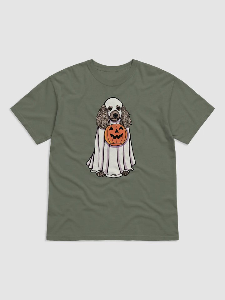 Funny Halloween Poodle(Apricot) T-Shirt | Funny Papillon Wearing a Ghost Costume and Holding a Pumpkin Basket product image (1)